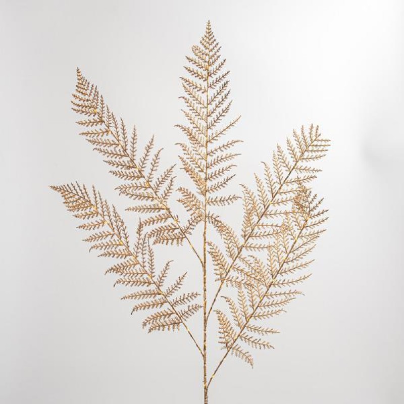 GOLD LIGHTED FERNS BRANCHES, 50 WARM WHITE LED, BATTERY OPERATED, WITH TIMER, 106cm 600-22508