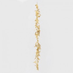 LIGHTED GARLAND, 20 WARM WHITE LED, WITH GOLD LEAVES, BATTERY OPERATED, WITH TIMER, 150cm 600-22509