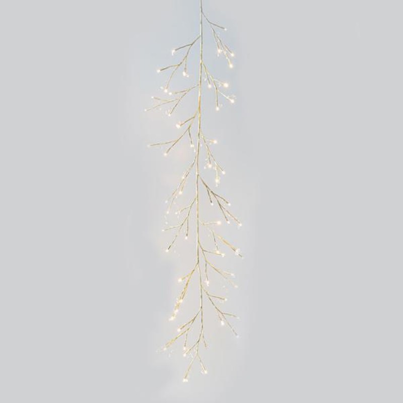 LIGHTED BRANCH WITH CRYSTALLS, 60 WARM WHITE LED, CHAMPAGNE, BATTERY OPERATED, WITH TIMER, 150cm 600-22510