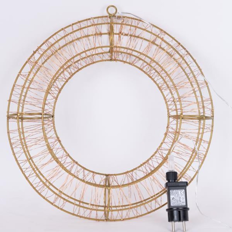 LIGHTED WREATH 38cm, 720 LED, 12V ADAPTOR, TIMER, BRONZE METAL FRAME, BRONZE COPPER WIRE, WARM WHITE LED, LEAD WIRE 5m, IP44 600-22533