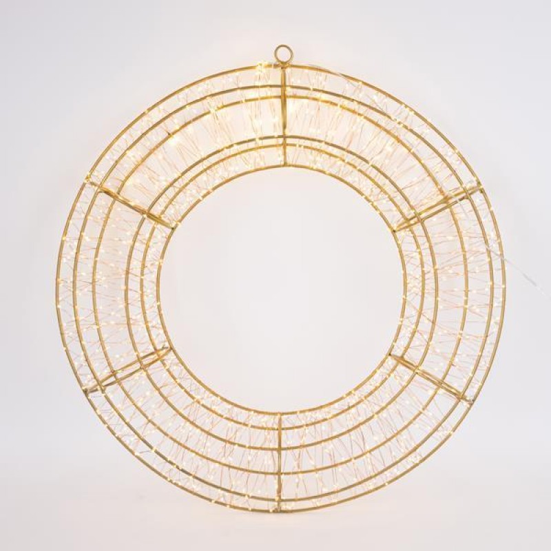 LIGHTED WREATH 58cm, 1200 LED, 31V ADAPTOR, TIMER, BRONZE METAL FRAME, BRONZE COPPER WIRE, WARM WHITE LED, LEAD WIRE 5m, IP44 600-22534