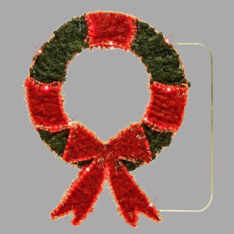 HANGING DECORATION PROFESSIONAL DESIGN ALUMINUM, WREATH WITH BOW, RED LED ROPE LIGHT, 93χ123,  IP65 600-23066