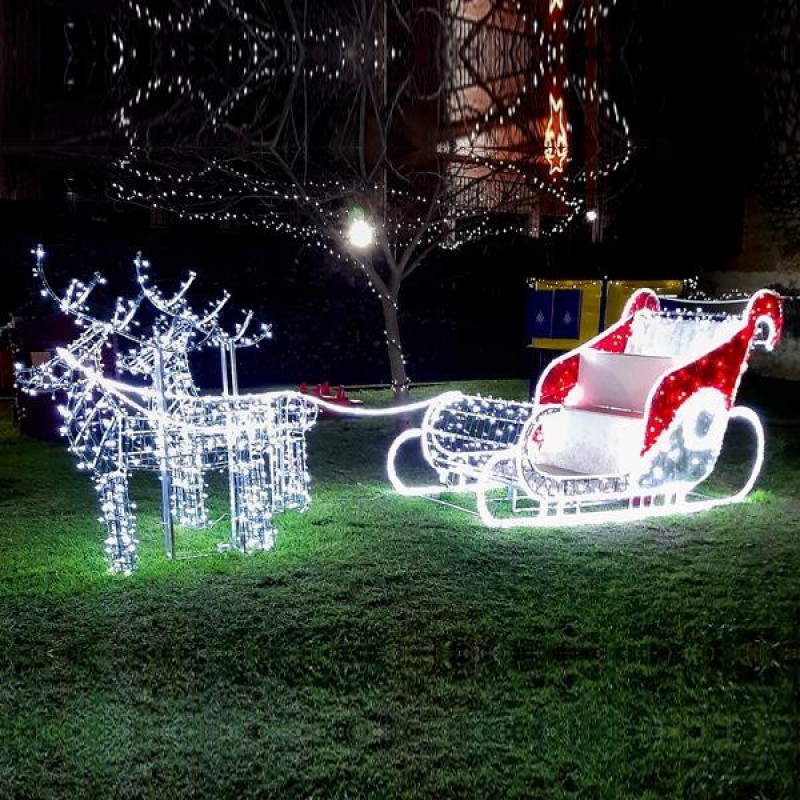 PROFESSIONAL DESIGN, SLEIGH WITH DEERS 3D WHITE LED ROPE LIGHT,  WITH WHITE AND RED LED 500χ190 IP44 600-23069