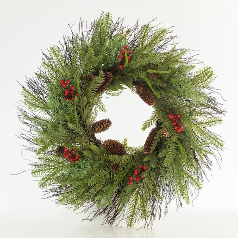 WREATH WITH PINE NEEDLE AND BERRY, 66cm 600-30219