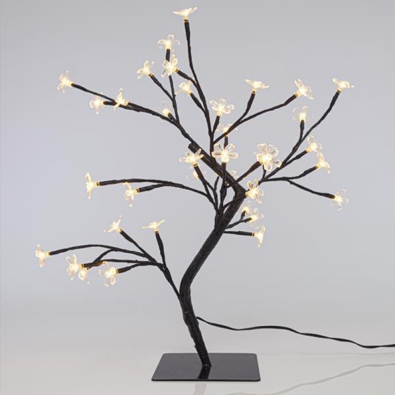 CHERRY TREE, 36 LED 5mm WITH TRANSPARENT SILICONE FLOWERS, WITH ADAPTOR, WARM WHITE LED, LEAD WIRE 500cm, 45cm, IP44 600-30515