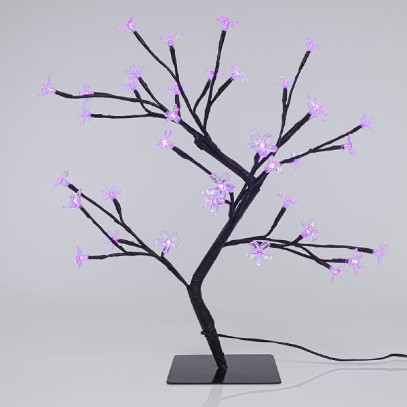 CHERRY TREE, 36 LED 5mm WITH TRANSPARENT SILICONE FLOWERS, WITH ADAPTOR, PURPLE LED, LEAD WIRE 500cm, 45cm, IP44 600-30517