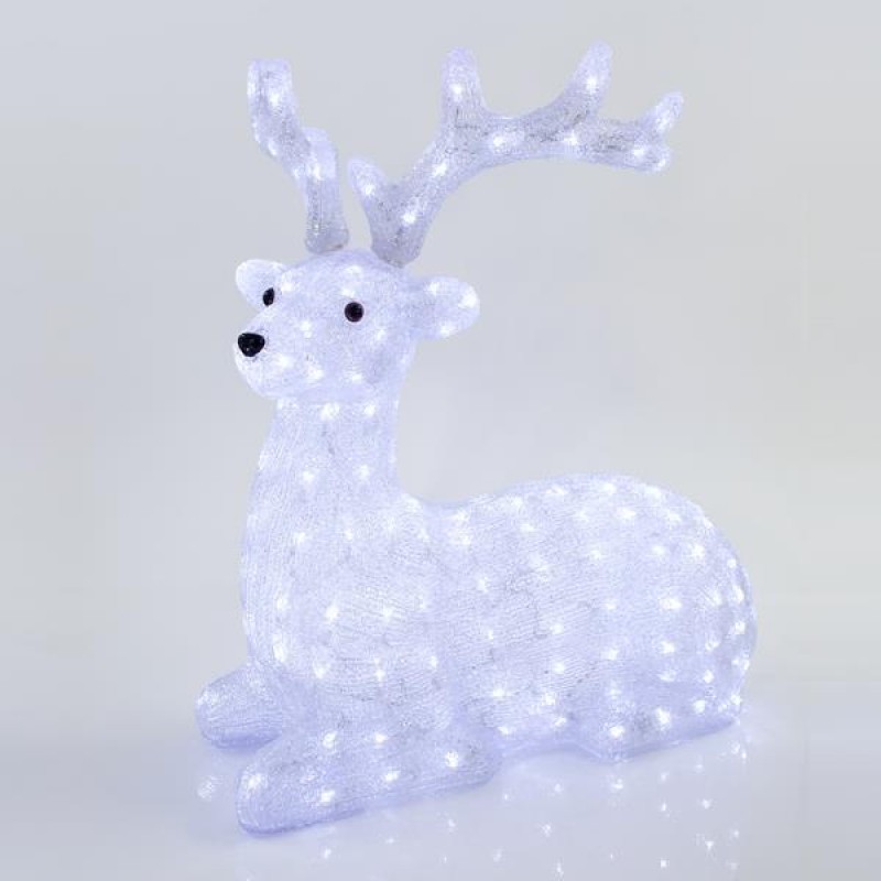 ACRYLIC SITTING DEER, 200 WHITE LED, WITH TRANSFORMER, 74x36x73cm, IP44 600-40082
