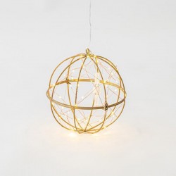 LIGHTED METAL BALL, 60 WARM WHITE LED, WITH ADAPTOR, COPPER WIRE, 500cm LEADWIRE, 20cm, IP44 600-40093
