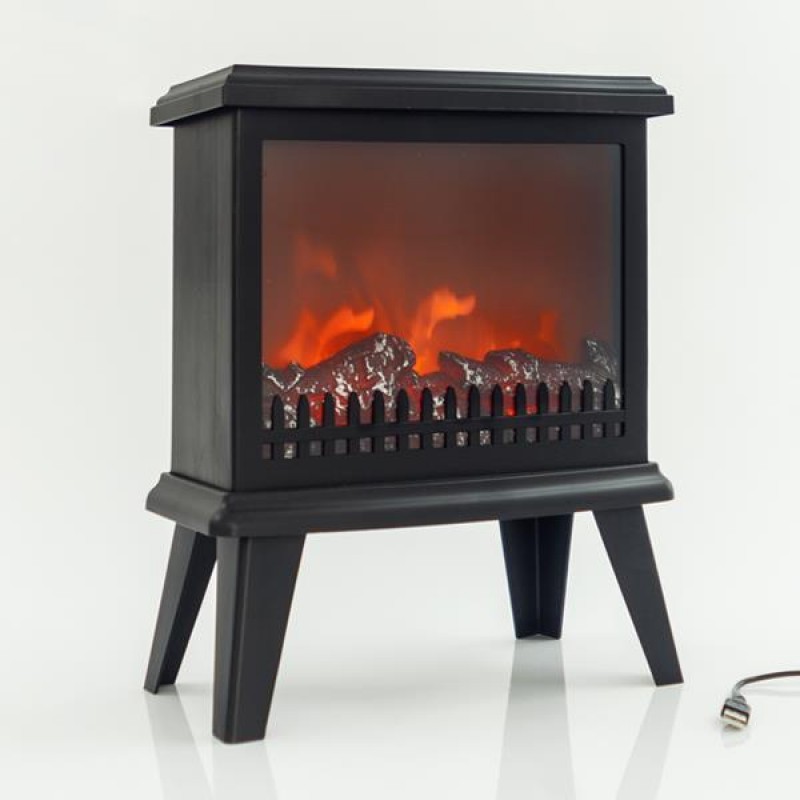 PLASTIC BLACK FIREPLACE WITH FLAME EFFECT, BATTERY OPERATED, 31x15,5x36cm 600-40278