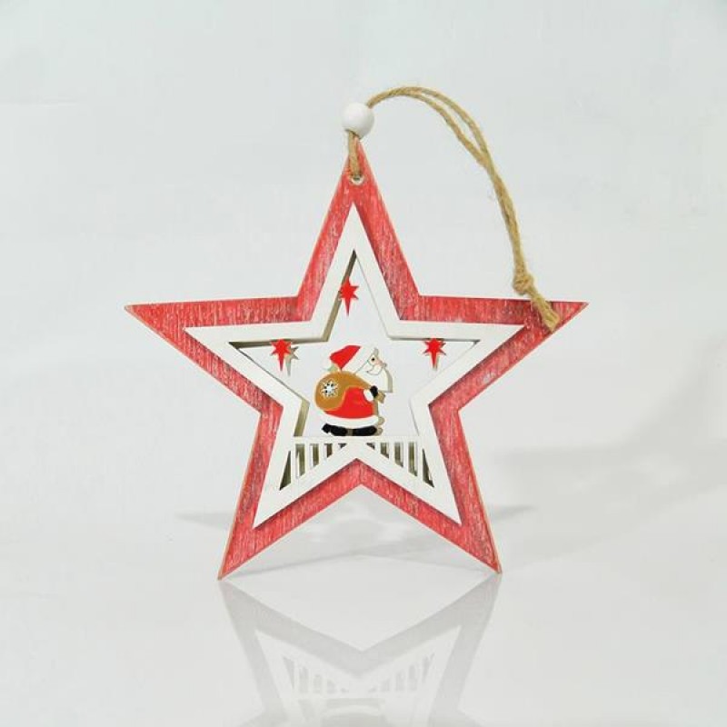 WOODEN RED STAR WITH SANTA CLAUS, 25x15x1,5cm 600-40553