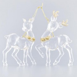 ACRYLIC REINDEER WITH GOLD GLITTER AND GOLD METAL BELL, 2 DESIGN 10,2X0,7X12,7cm, PRICE PER PIECE 600-40680