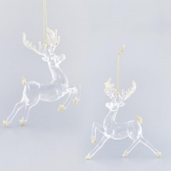 ACRYLIC REINDEER WITH GOLD GLITTER AND GOLD METAL BELL, 2 DESIGN, 12,7x2,21x12,7cm 600-40681