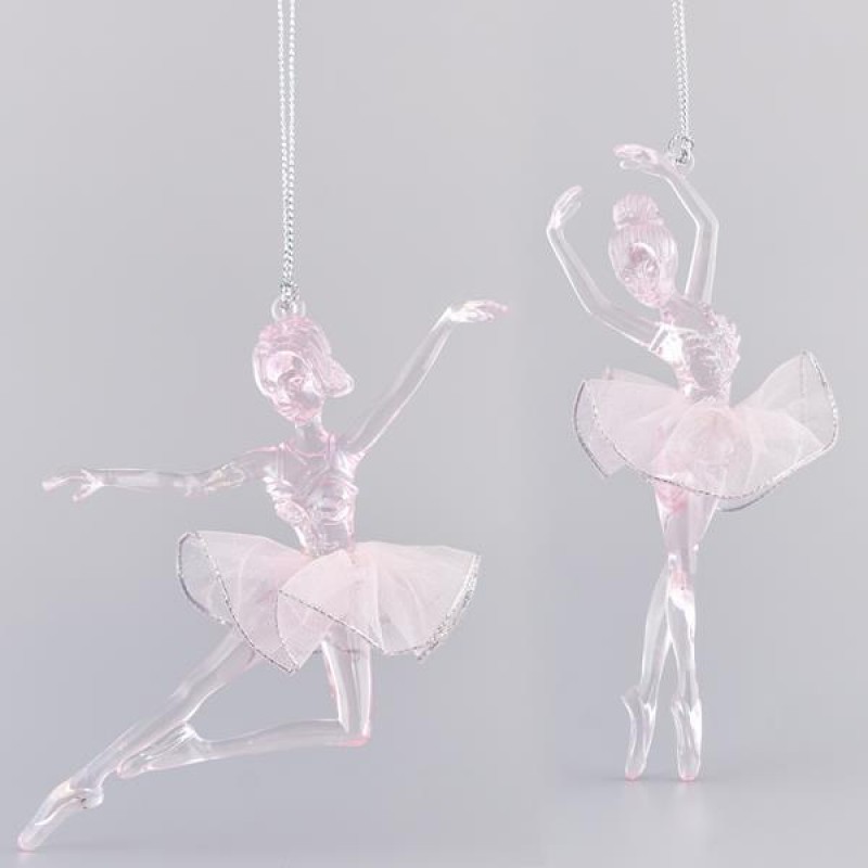 ACRYLIC BALLERINAS PINK TRANSPARENT WITH PINK GLITTER, 2 DESIGN, 10,2x1,27x12,7cm 600-40760