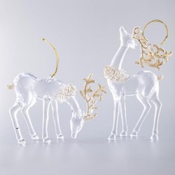 ACRYLIC REINDEER, TRANSPARENT, WITH GOLD HORNS, 12,5x8,5cm AND 8,2x13,8cm, PRICE PER PIECE 600-40773