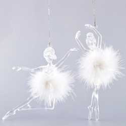 BALLERINA ACRYLIC TRANSPARENT, WITH WHITE FEATHERS, 2 DESIGNS, 9,5x13,6cm, PRICE PER PIECE 600-40785