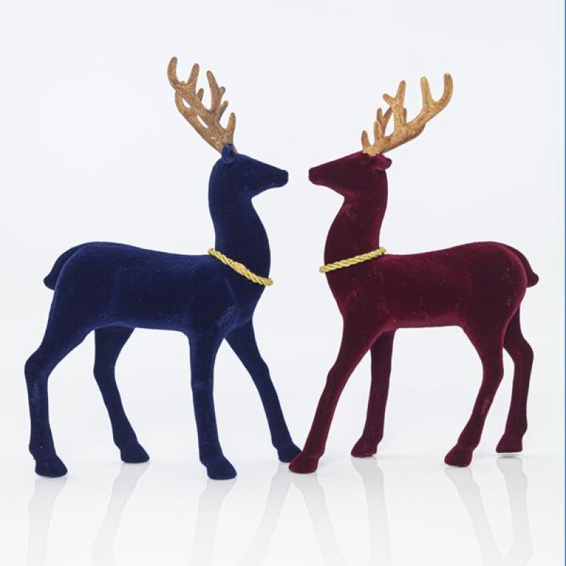 VELVET REINDEER, BURGUNDY AND BLUE, 33cm 600-40853