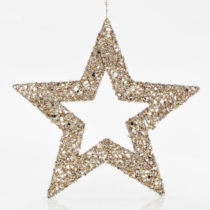 HANGING STAR, GRID, CHAMPAGNE, 45cm 600-40924
