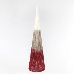 CONE TREE, WITH CHAMPAGNE WHITE AND RED GLITTER AND THREAD, 20x80cm 600-40976