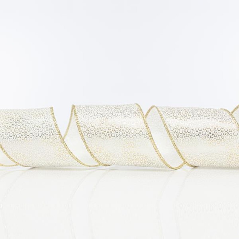 WHITE RIBBON, WITH GOLD DESIGNS, 6,35cm, 10Y 600-41111