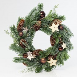 WREATH WITH BROWN DECORATIVES AND STARS, 34cm 600-41133