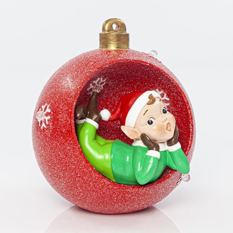 RED BALL WITH ELF INSIDE, 18,5x18x20cm 600-41155