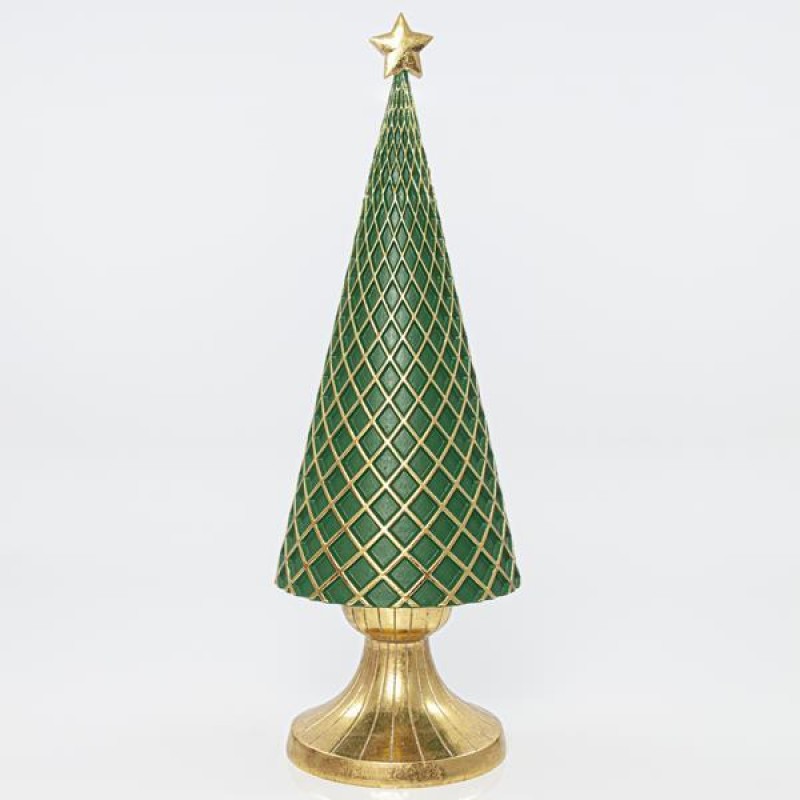 TREE, GREEN WITH GOLD BASE, 14x14x40,9cm 600-41159