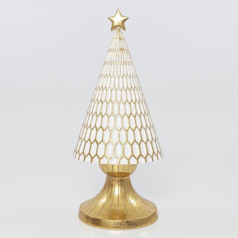 TREE, WHITE WITH GOLD BASE, 13,5x13,5x30,5cm 600-41160
