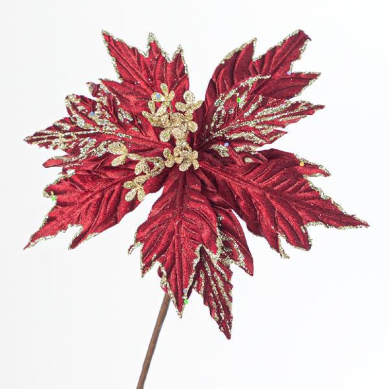 POINSETTIA WITH STALK, RED WITH GOLD DETAILS, 60x25cm 600-41178