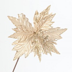 POINSETTIA WITH STALK, LIGHT GOLD WITH GOLD DETAILS, 60x25cm 600-41179