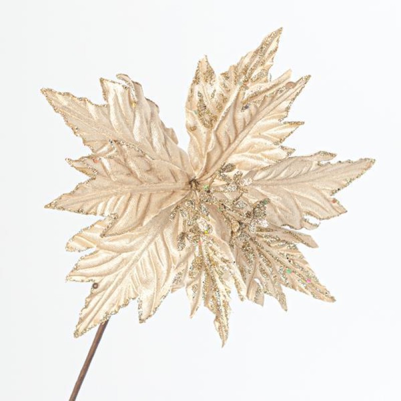 POINSETTIA WITH STALK, LIGHT GOLD WITH GOLD DETAILS, 60x25cm 600-41179
