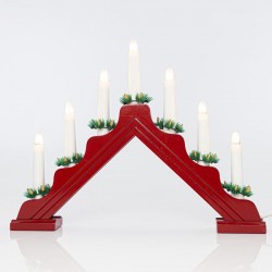 RED WOODEN CANDLESTICK, WITH 7 WHITE CANDLES, WARM WHITE, 39x4,8x30cm 600-41603
