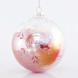 TRANSPARENT IRIDESCENT GLASS BALL, WITH RED FEATHER INSIDE, SET 4PCS, 10cm 600-42314