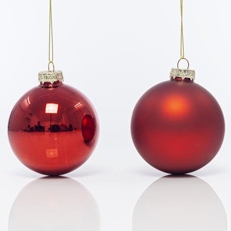 GLASS BALL, RED, MATTE AND SHINY, SET 4 PCS, 8cm 600-42392