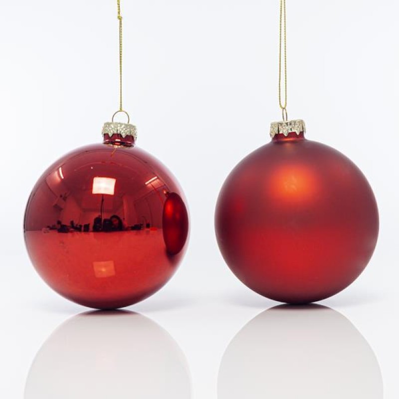 GLASS BALL, RED, MATTE AND SHINY, SET 4 PCS, 10cm 600-42395