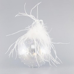 GLASS TRANSPARENT BALL, RELIEF WITH FEATHERS, SET 4PCS, 10cm 600-42464