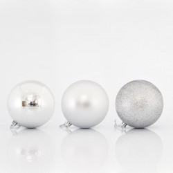 PLASTIC SILVER BALLS, SET 6 PCS, 10cm 600-42522