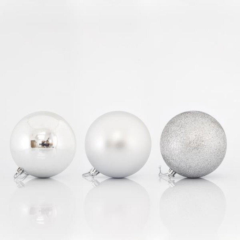 PLASTIC SILVER BALLS, SET 6 PCS, 10cm 600-42522
