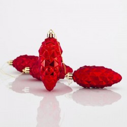 PLASTIC RED PINE CONES, SET 4PCS, 9x4cm 600-42559