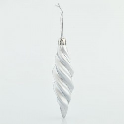 SPIRAL ORNAMENT SILVER, WITH SILVER  GLITTER, PLASTIC, SET 4PCS, 11x3cm 600-42661
