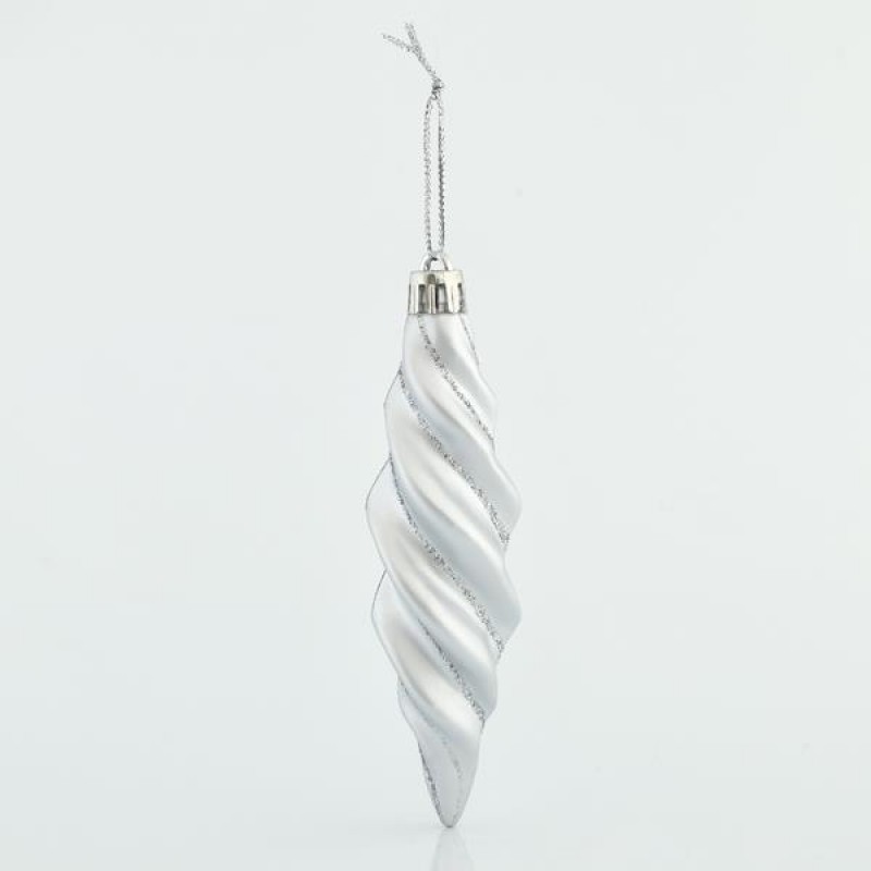 SPIRAL ORNAMENT SILVER, WITH SILVER  GLITTER, PLASTIC, SET 4PCS, 11x3cm 600-42661