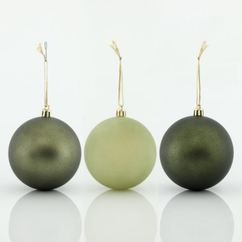 PLASTIC BALL OIL GREEN RETRO, SET 6PCS, 8cm 600-42689