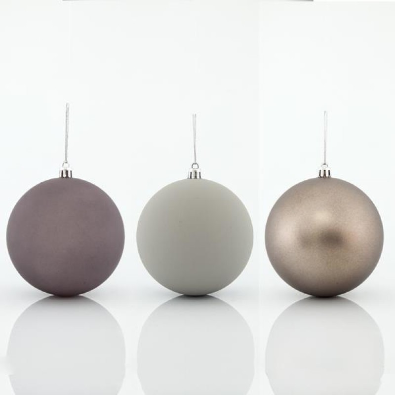 PLASTIC BALL GREY, RETRO, SET 6PCS, 10cm 600-42696
