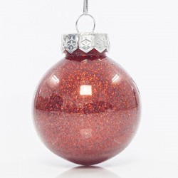 PLASTIC PET BALL, RED SHINY WITH GLITTER, SET 12PCS, 6cm 600-42725