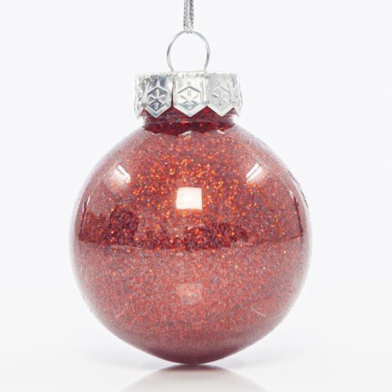PLASTIC PET BALL, RED SHINY WITH GLITTER, SET 12PCS, 6cm 600-42725