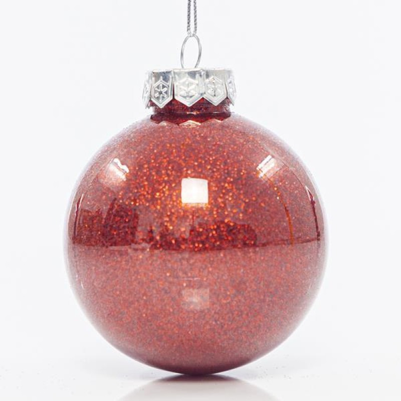 PLASTIC PET BALL, RED SHINY WITH GLITTER, SET 6PCS, 8cm 600-42726