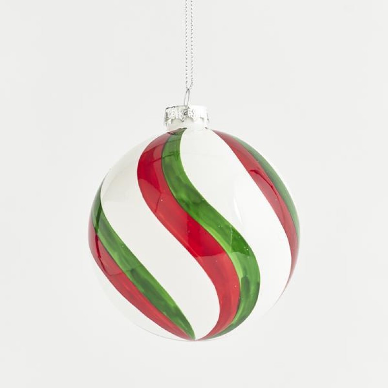 GLASS BALL, WHITE, GREEN AND RED, SET 4PCS, 10cm 600-42774