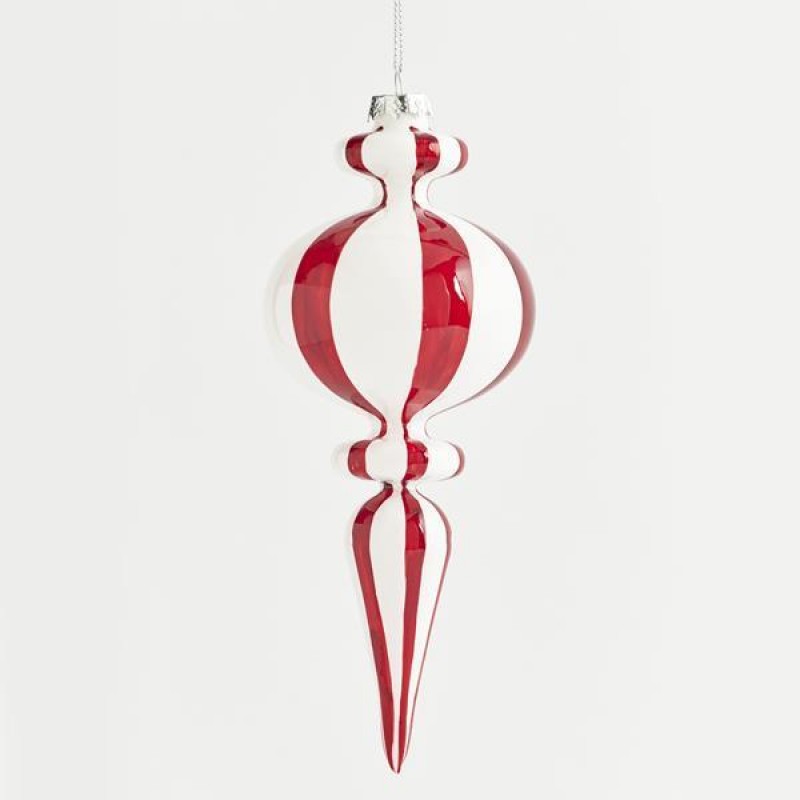 GLASS ORNAMENT, WHITE AND RED, 21cm 600-42776