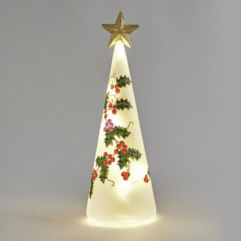 LIGHTED GLASS TREE, WITH LEAVES DESIGN, 8,5x24cm 600-42808