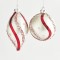 GLASS ORNAMENT, SILVER PEARL WITH RED DESIGNS, 3 SHAPES, SET 4PCS, 8CM/6x13CM 600-42809