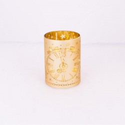 LIGHTED GLASS DECORATIVE, GOLD, WITH WATCH SCENE, 9x12cm 600-42848